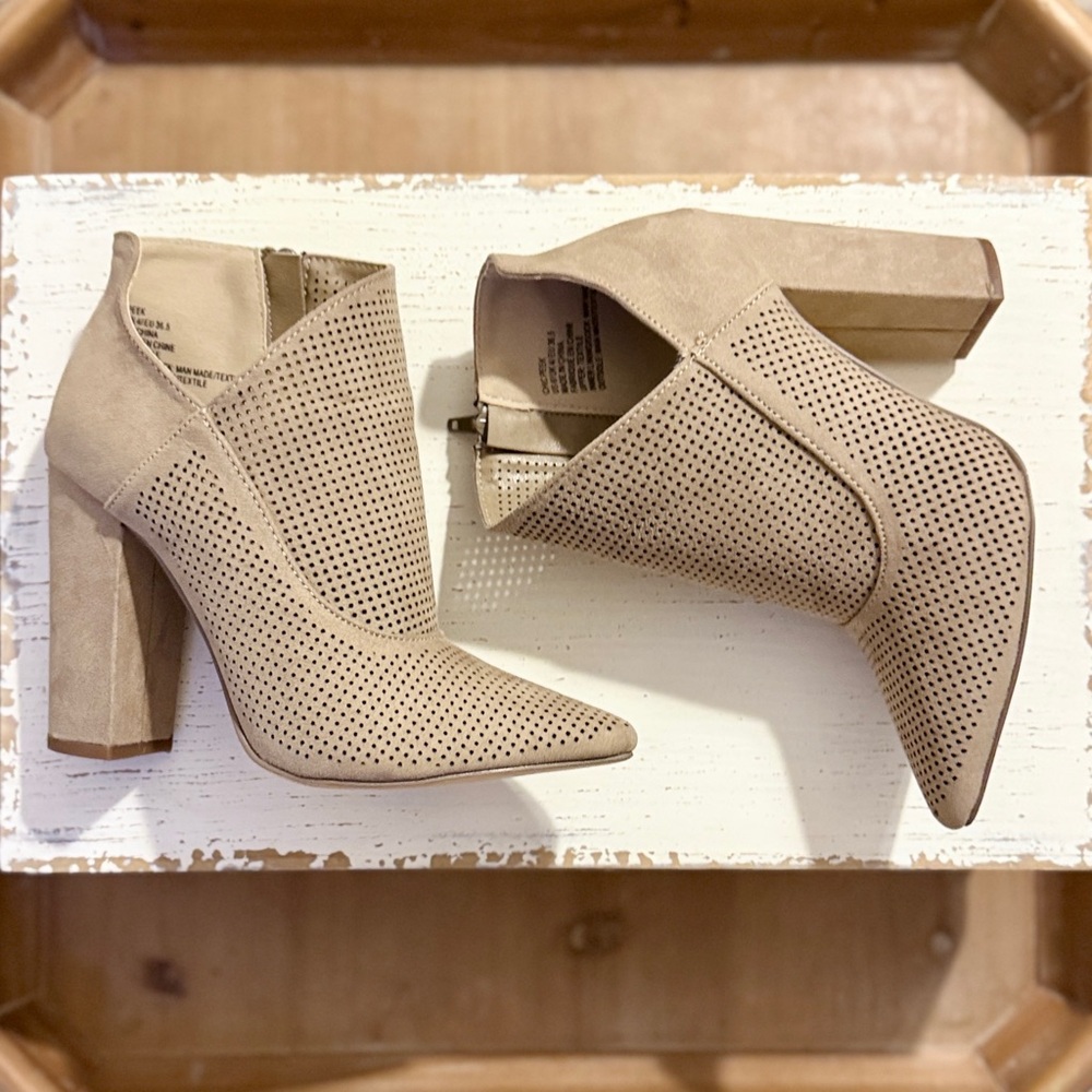 JustFab Chic Peek Perforated Suede Booties - Picture 6 of 10